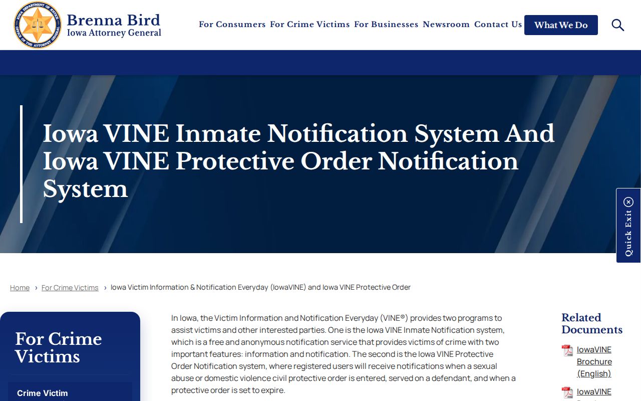 Official IowaVINE information for Clay County custody checks and alerts