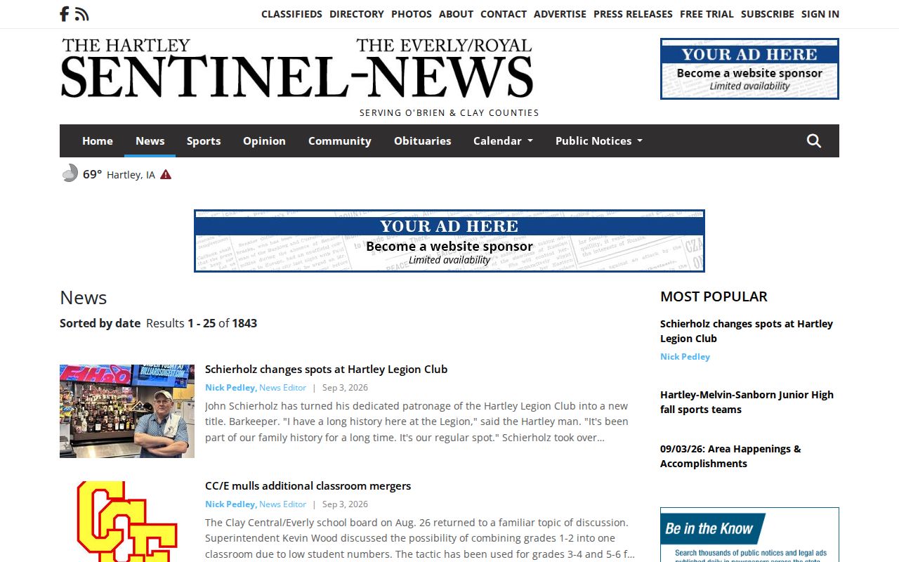 Hartley Sentinel Clay County arrest and court news archive
